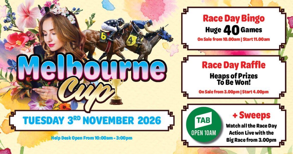 Melbourne Cup at Penrith RSL Club. Tuesday 3rd November 2026. Race Day Bingo, Race Day Raffle and many more!